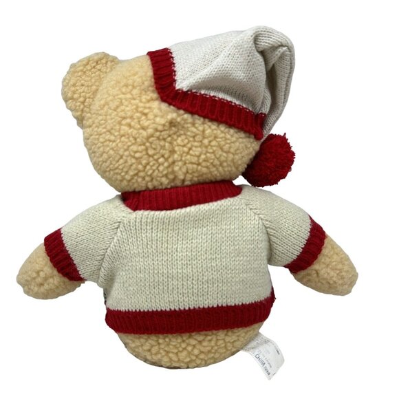 TB Trading Christmas Bear Plush Curly Fur Holly Berry Sweater Beige 14 Inch - Picture 3 of 11